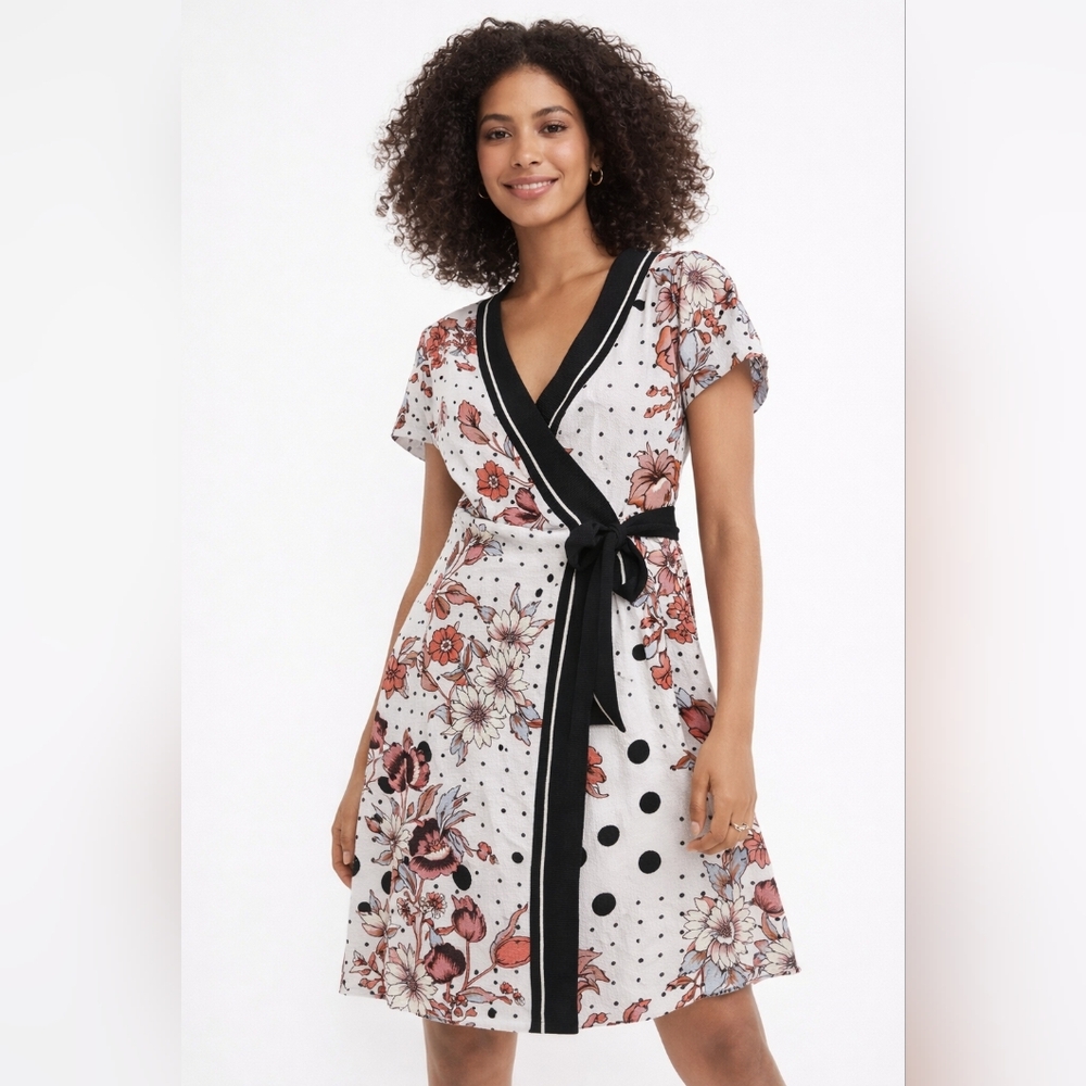 Maeve Anthropologie Floral Wrap‎ Dress XS Polka Dot Viscose